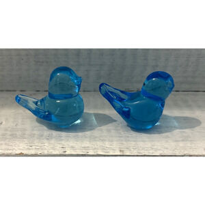 Set 2 Vintage Leo Ward Glass Blue Bird of Happiness 1.5" Miniature Figures